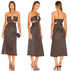 Misha Dulci metallic stripe cut-out dress NWT